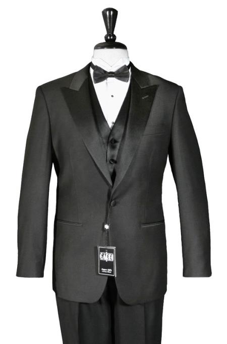 Men’s Black 1 Button Wide Satin Peak Lapel Tuxedo, Classic Formal Wedding Prom Suit