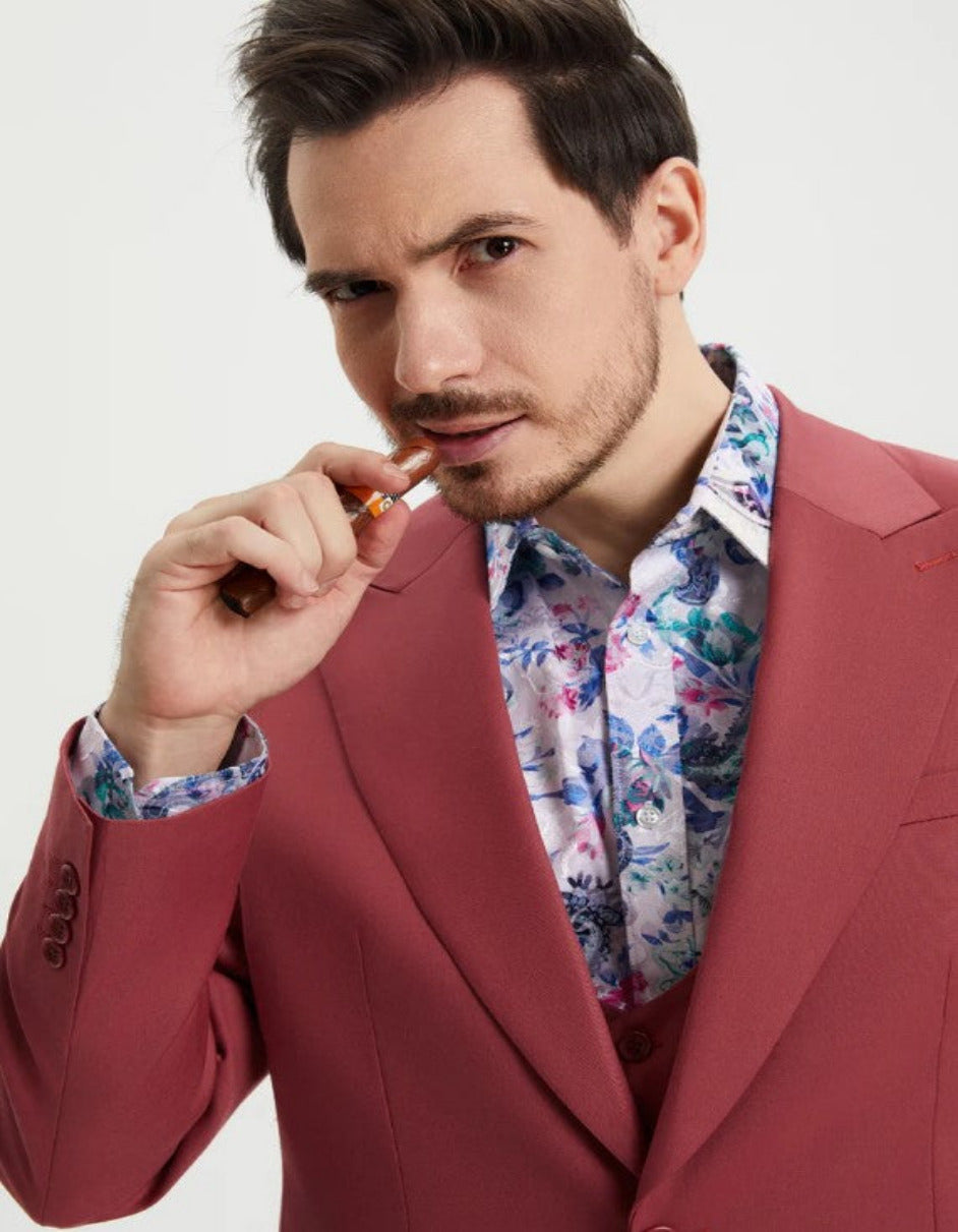 Men's Coral Blush Pink Peak Lapel Suit