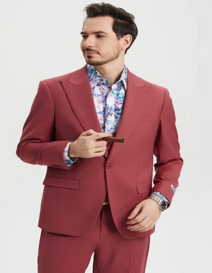 Men's Coral Blush Pink Peak Lapel Suit