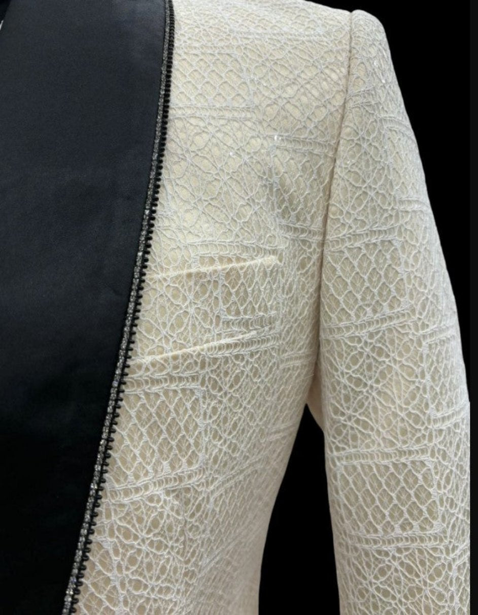 Ivory Cream Tuxedo Suit with Dinner Jacket