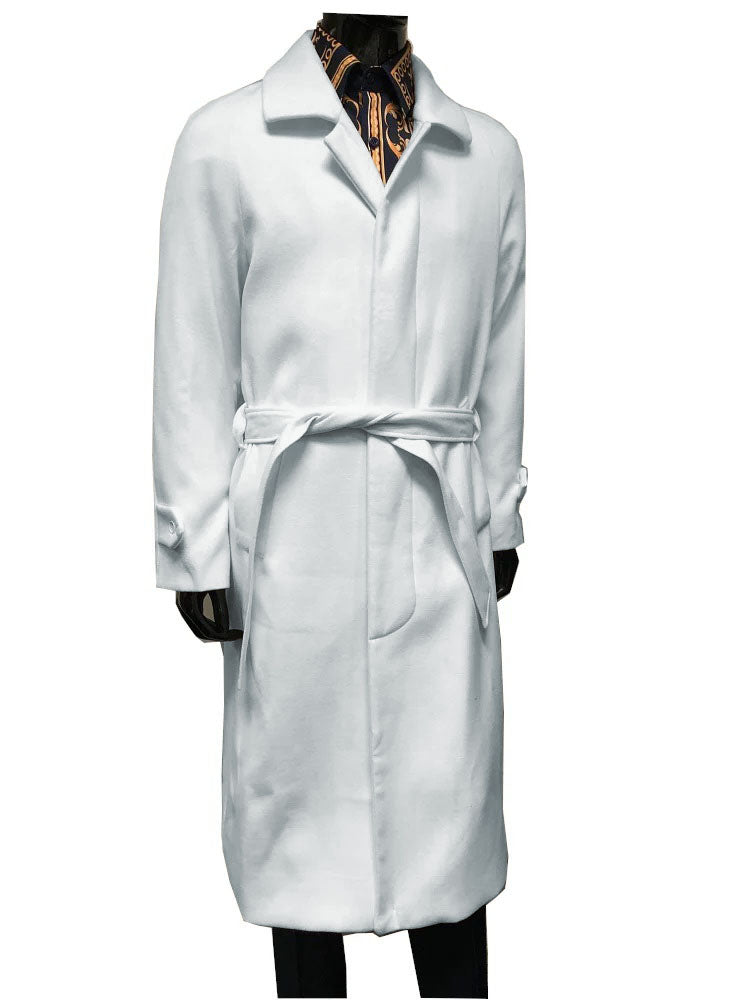 Men's Off White Wool Belted Topcoat
