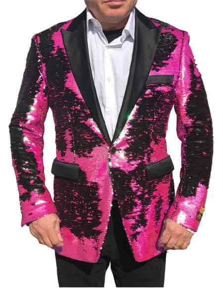 1 Button Peak Lapel Pink Tuxedo / Black Blazer