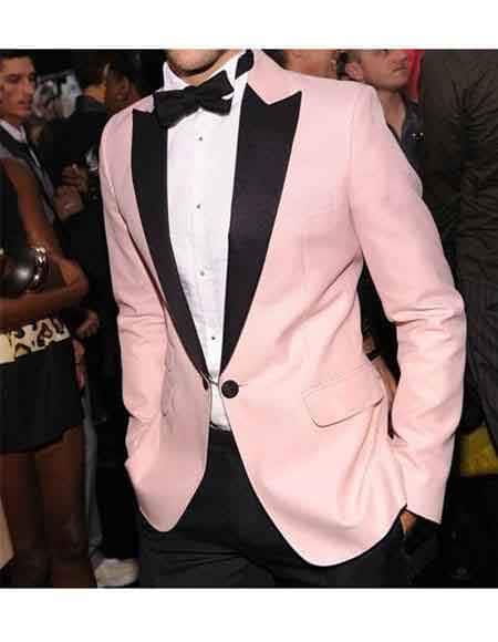 1 Button Pink Slim Fit Side Vents Blazer - Sport Coat