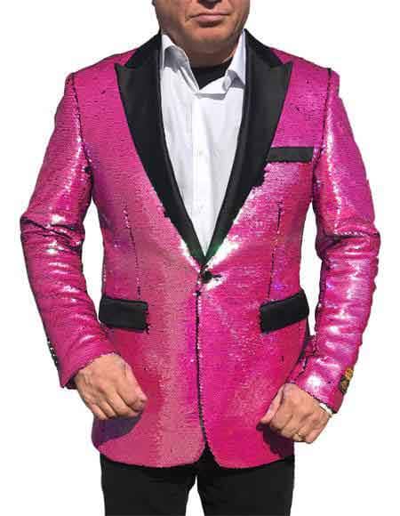 1 Button Pink Tuxedo Peak Lapel Blazer
