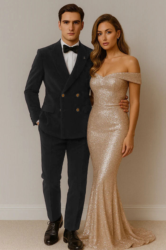 Mens Velvet Suit - Slim Fit Double Breasted Suit Blazer and Pants - Green