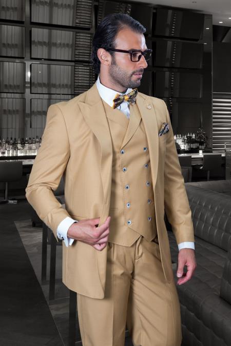 Men’s Camel One Button Wool Suit Wide Leg