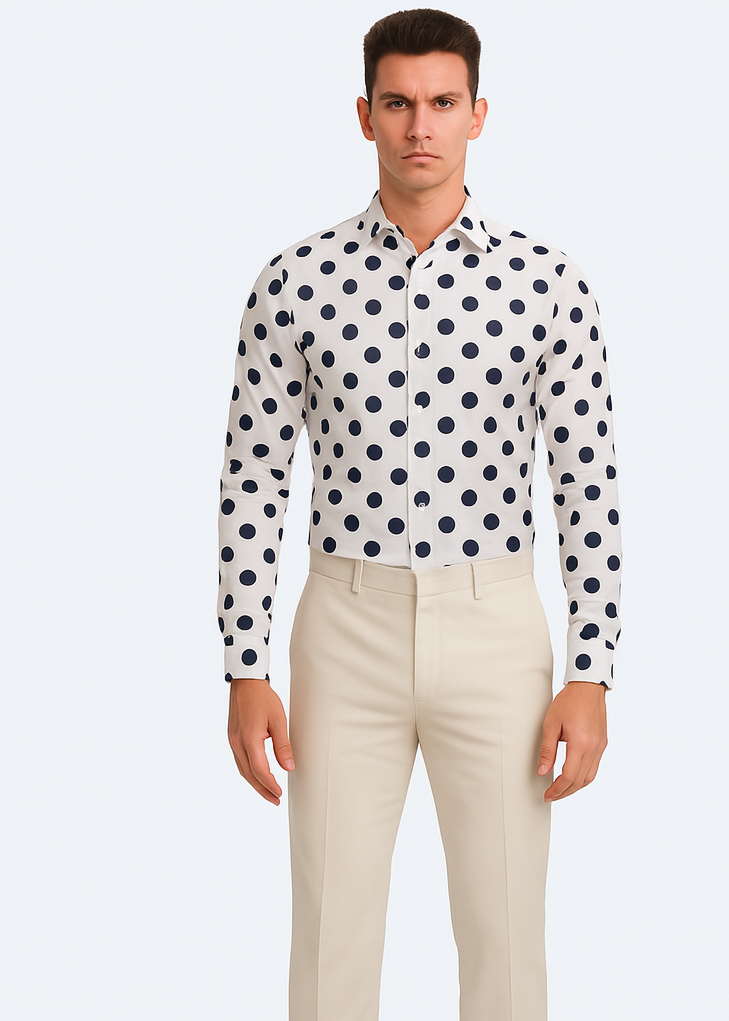 100% Cotton Dress Shirt Polka Dot Pattern Formal Or Casual Multi-color Men's Dress Shirt