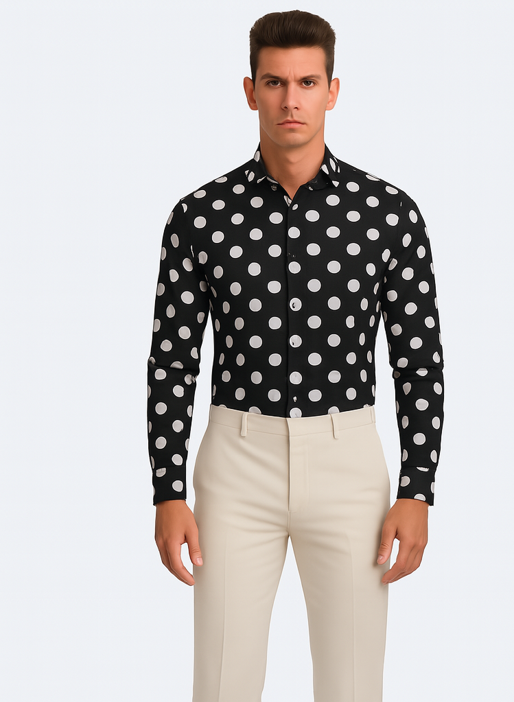 100% Cotton Dress Shirt Polka Dot Pattern Formal Or Casual Multi-color Men's Dress Shirt