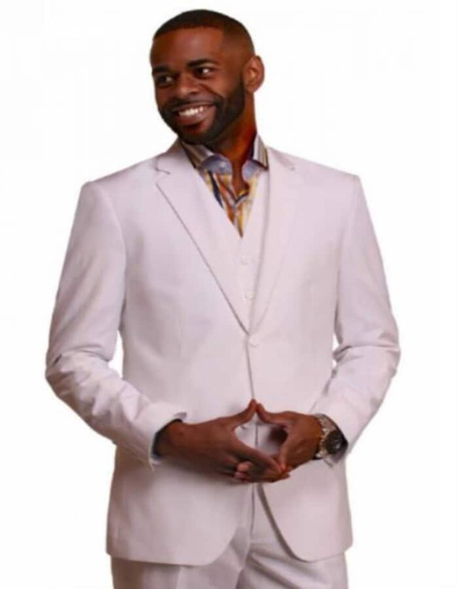 White Linen Slim Fit Beach Wedding Suit