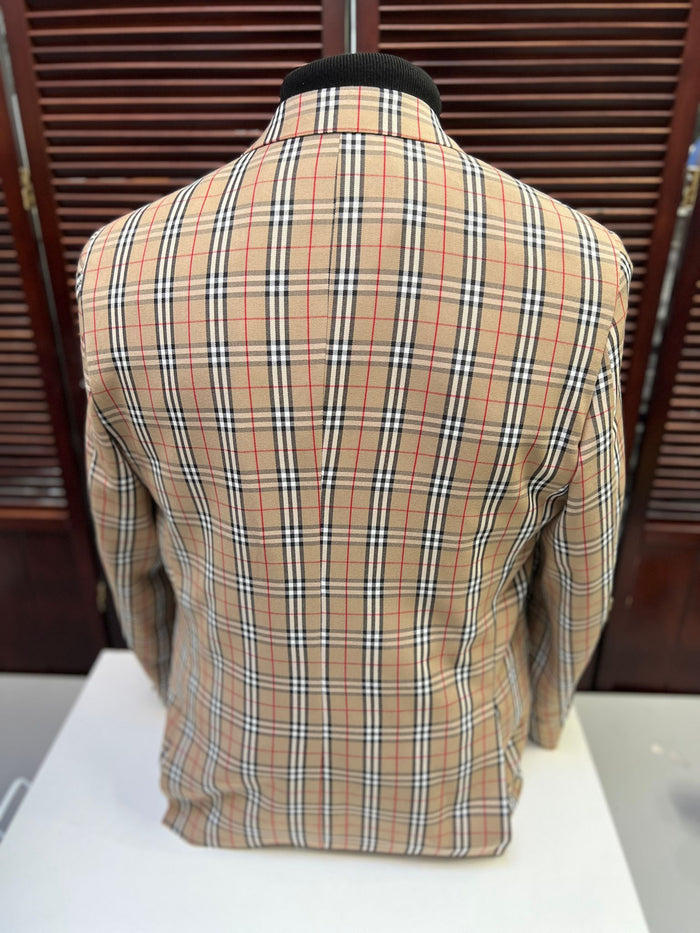 Beige Plaid Checkered Blazer - Camel Windowpane