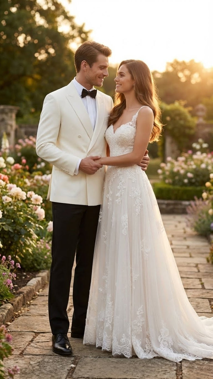 Men’s Ivory Double-Breasted Shawl Lapel Tuxedo Jacket | Premium Formal Dinner Jacket for Weddings and Black-Tie Events
