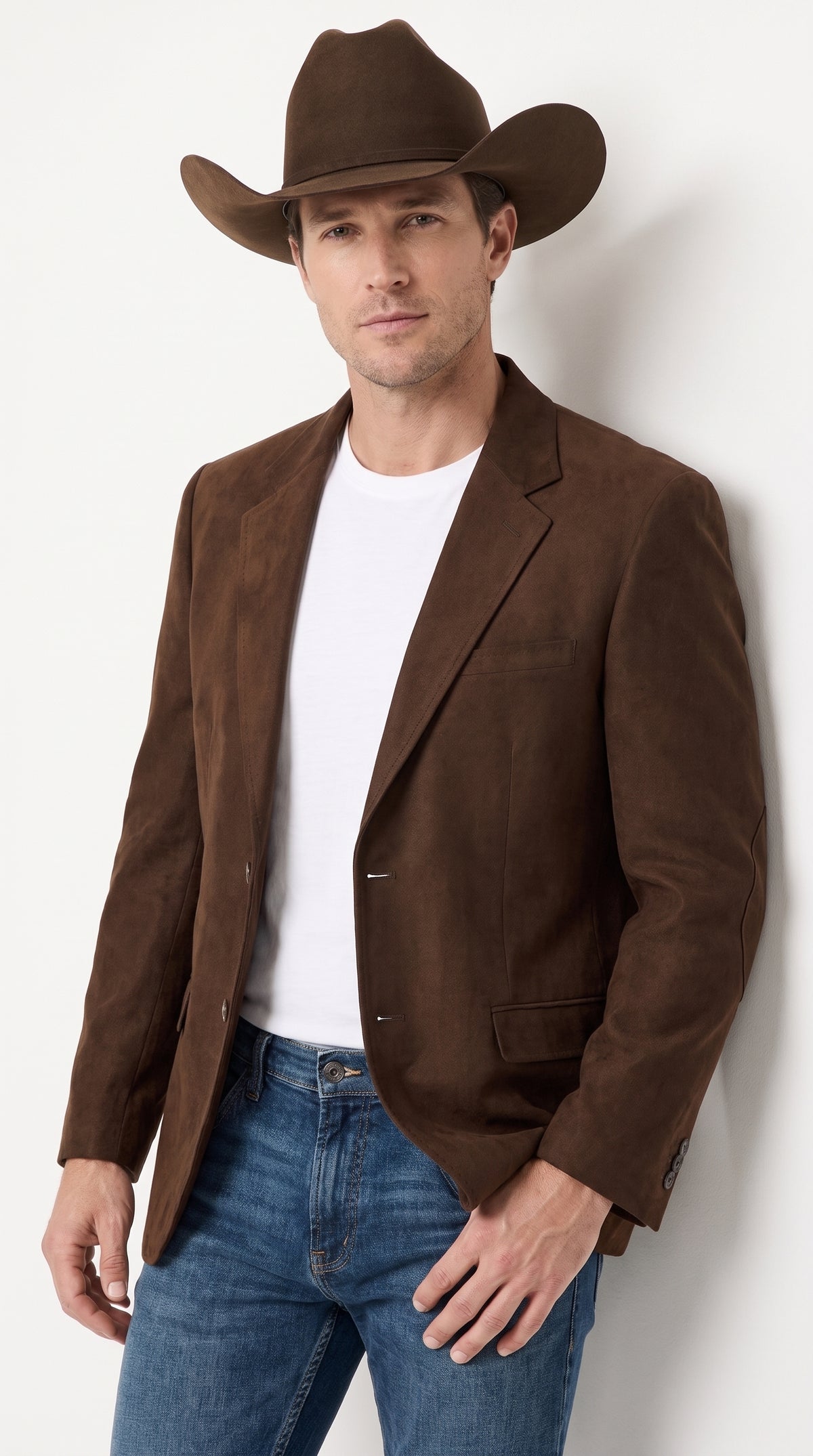 Men’s Brown Suede Western Blazer – Cowboy Sport Coat Jacket for Weddings & Country Wear