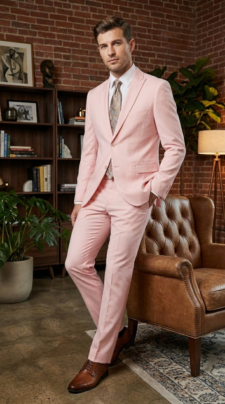 Men’s Light Pink 2 Piece Suit, Formal Dress Suit for Weddings, Prom, Parties, Summer Events Slim Fitted By Vitali Light Pink / 58 Long or 58 Regular