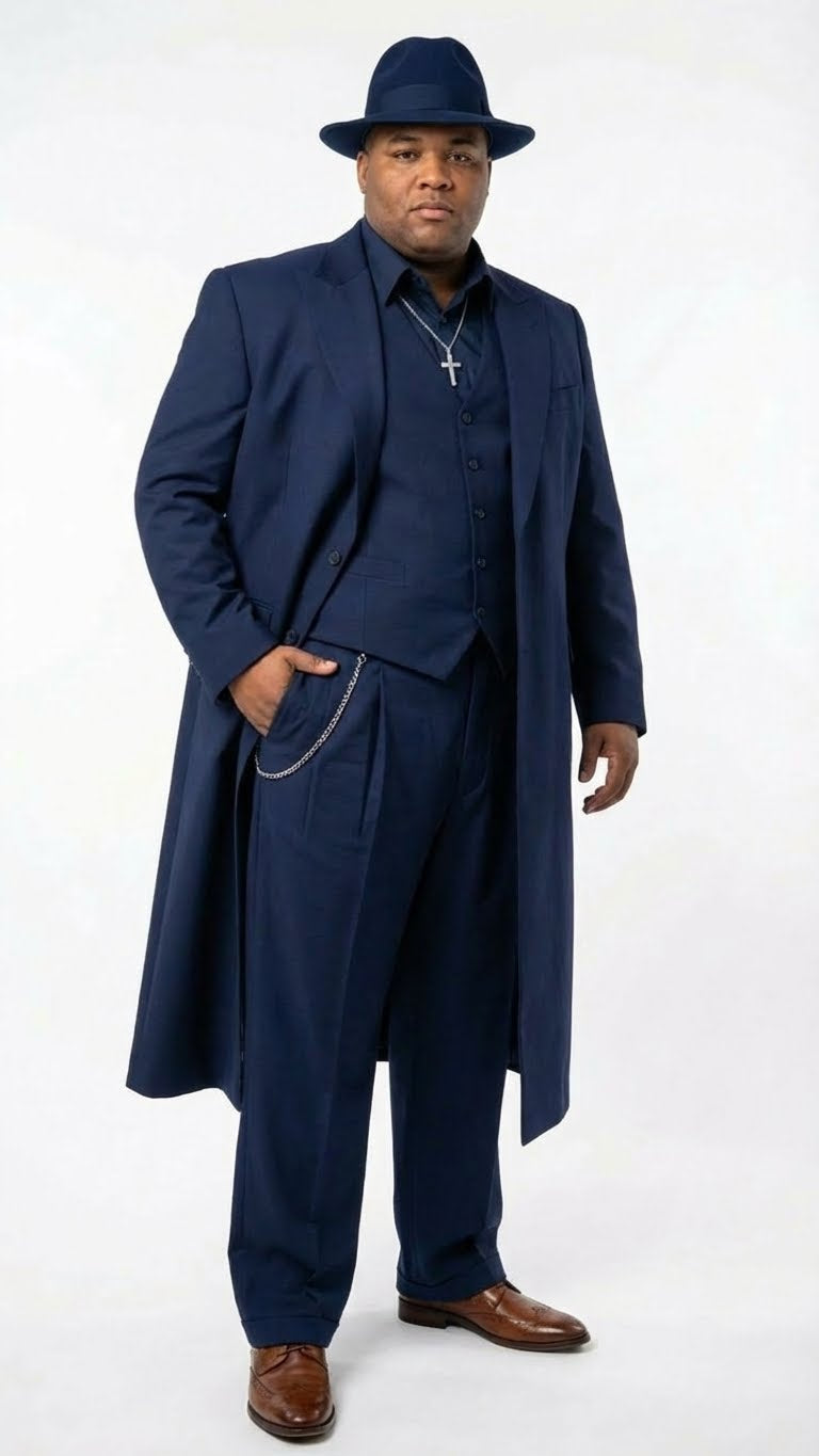 Men's Navy Blue 1920s Zoot Suit – Long Mafia Gangster Three-Piece Vint