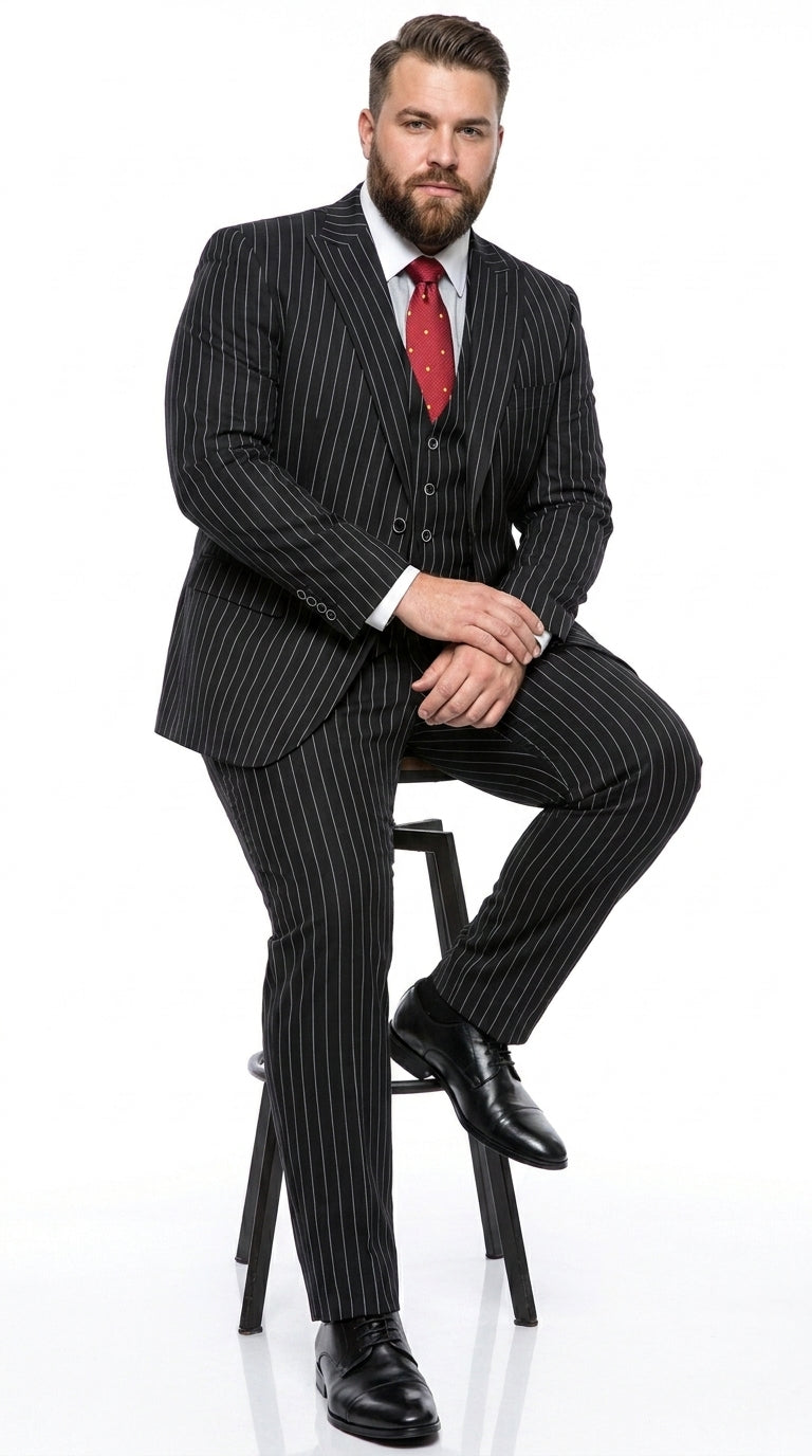 Men’s Beetlejuice Black Pinstripe 3 Piece Suit – Vintage Gothic Halloween Costume Suit