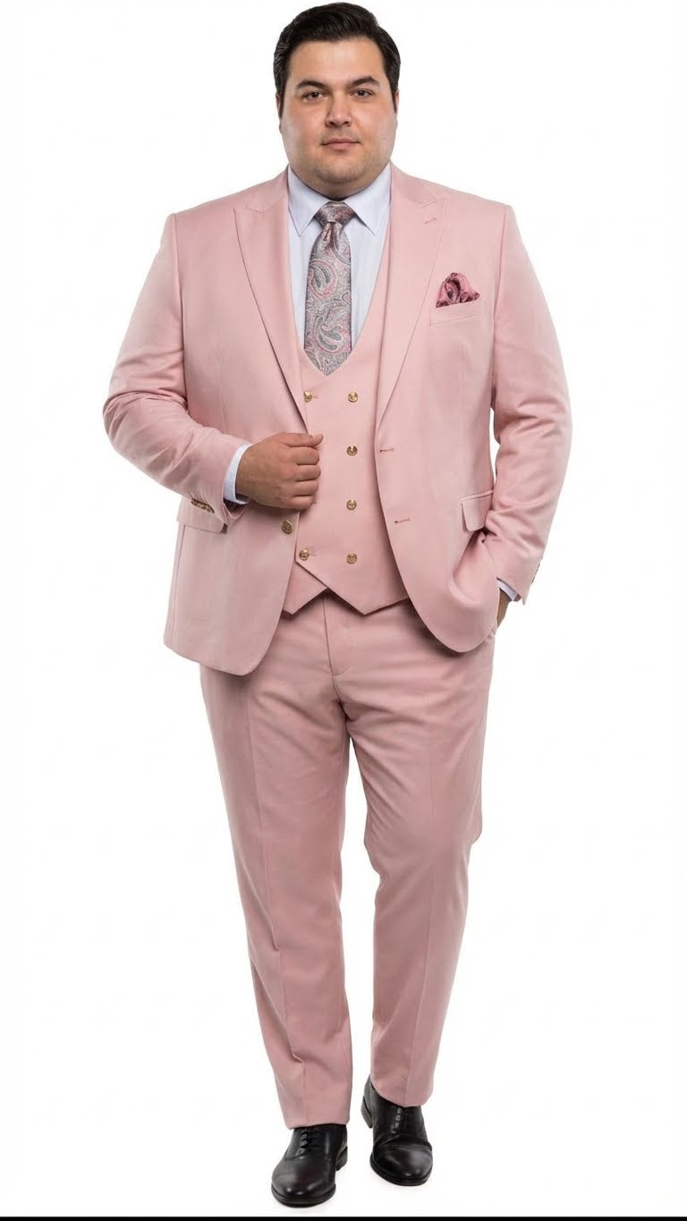 Men’s Blush Pink and Gold Three-Piece Suit – Tailored Fit Formal Wedding, Vested Suit By Rossiman