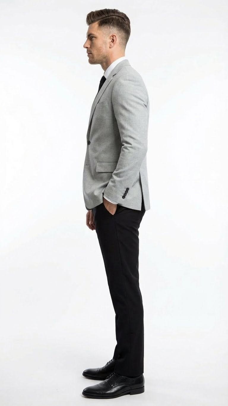 Men’s Light Grey Slim Fit Blazer Sport Coat with Black Pants