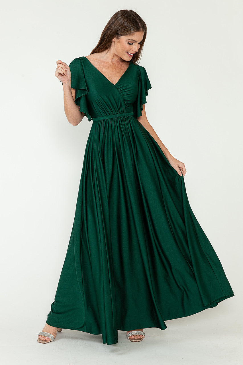 Lenovia 5277 Ruffled Short Sleeve V-Neck Stretch Dress