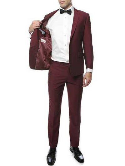 Men's Two Button Classic Burgundy ~ Wine ~ Maroon Suit Slim Fit Cheap Priced Business Suits Clearance Sale