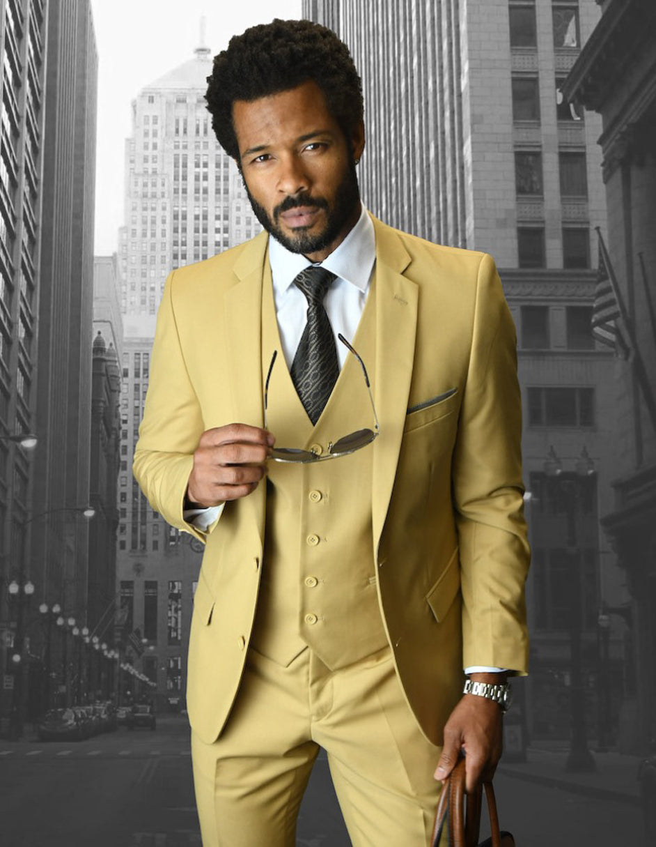 Men's Skinny Wool Vested Suit - 2 Button, Chestnut