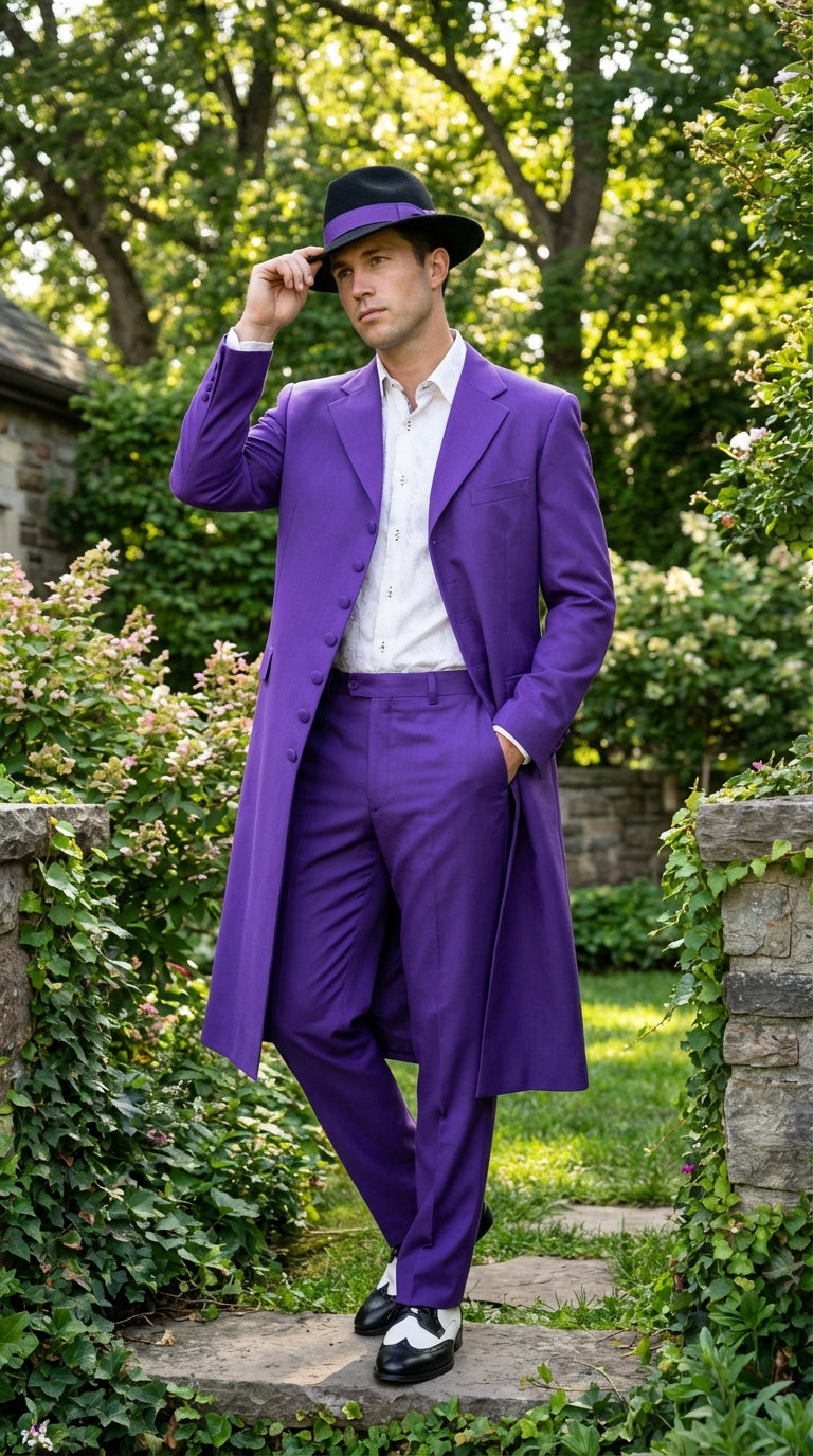 Purple Zoot Suit for Men | Classic Mafia & Gangster Style Long Coat Suit | Vintage 1920s–1940s Formal Outfit