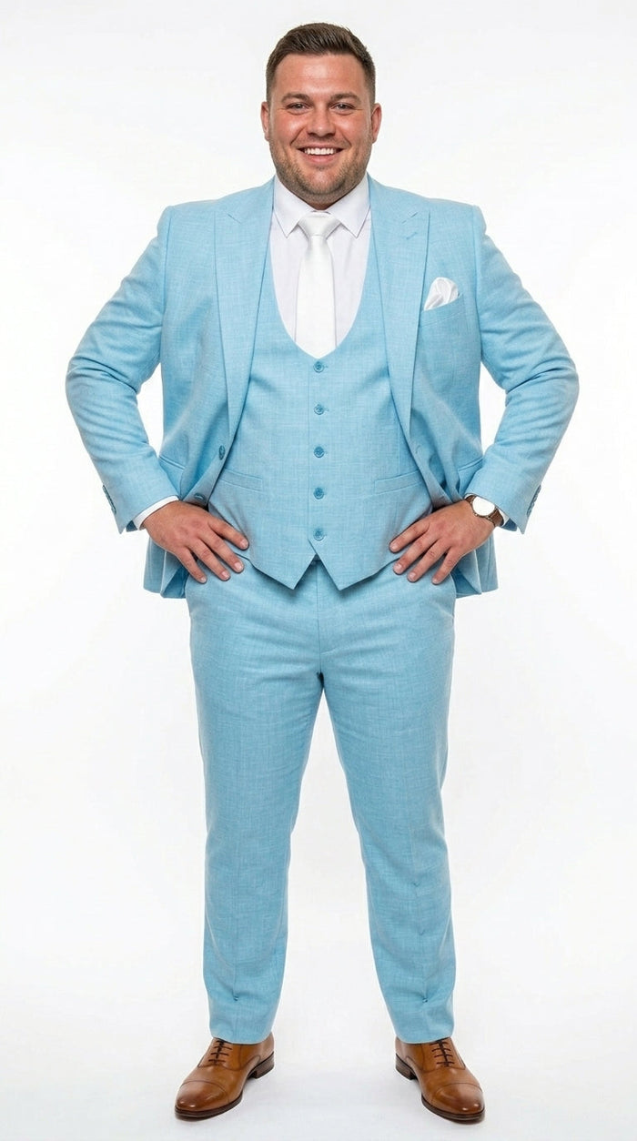 Men’s Turquoise Light blue Suit, Vested Formal Dress Suit for Weddings, Prom, Summer Parties, and Special Occasions in Aqua Blue Color By Rossiman