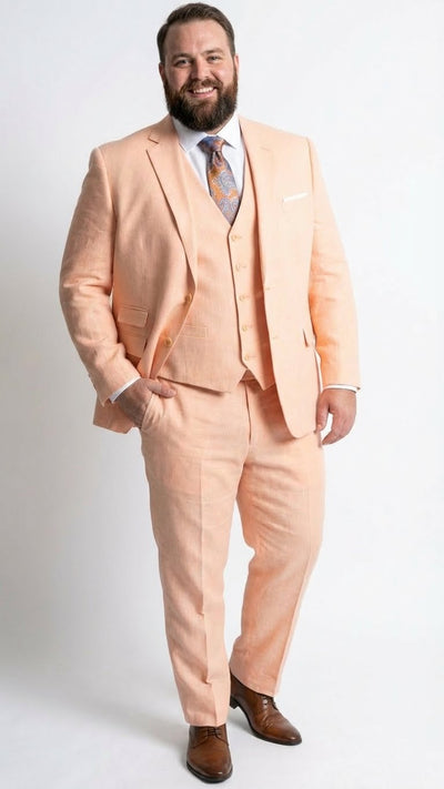 Men’s Light Peach 3 Piece Suit Set with Vest, Prom Wedding Dress Suit