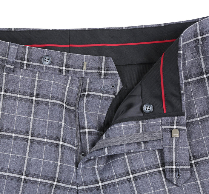 Men's Grey & White Check Classic Suit by Renoir