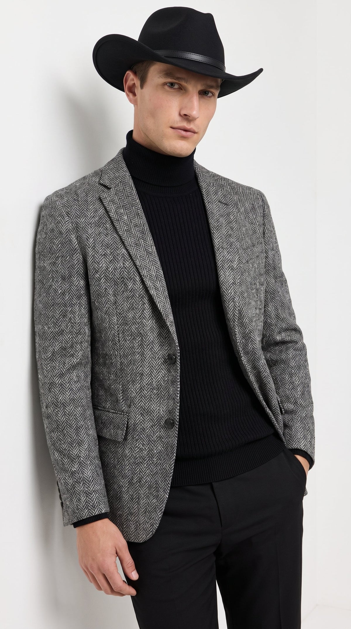 Men’s Grey Herringbone Winter Cowboy Blazer – Western Sport Coat Jacket