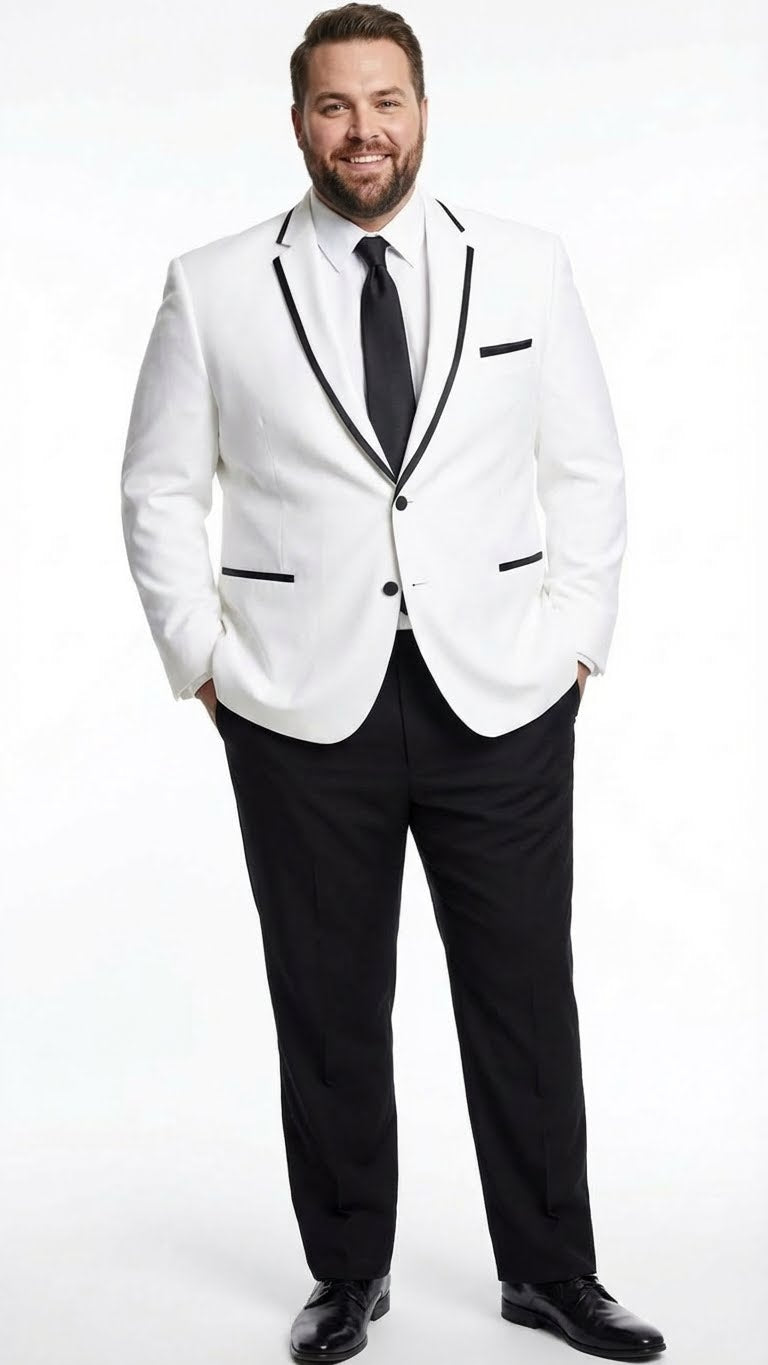 Men’s White Blazer with Black Trim | Wedding and Party Formal Blazer Jacket - White Tuxedo Prom Jacket