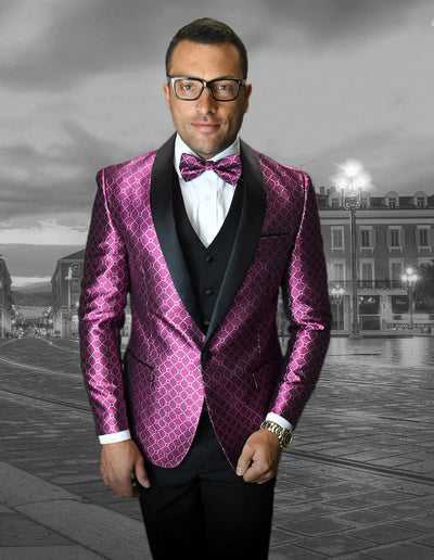 Geometric Fuschia Shawl Tuxedo with Vest