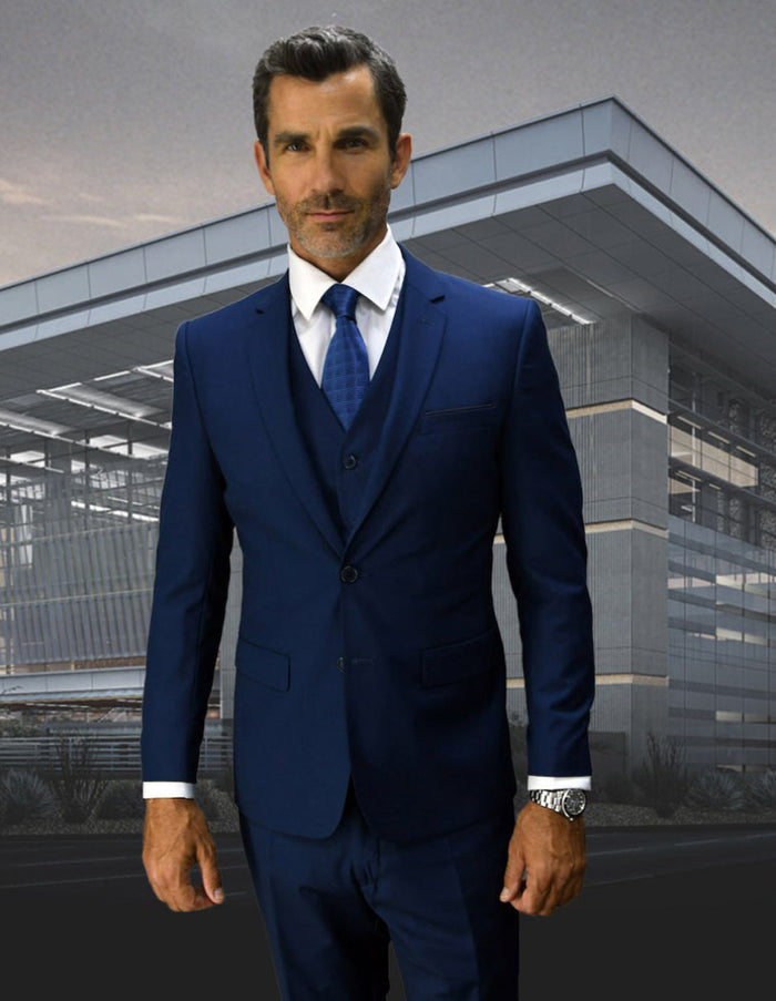 Sapphire Skinny Wool Suit with Vest