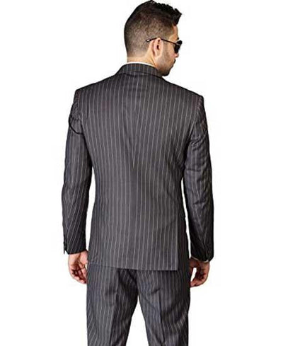 Men's Slim Fit Stripe ~ Skinny Style Grey 2 Button Pinstripe Flat Front Pants Cheap Priced Business Suits Clearance Sale