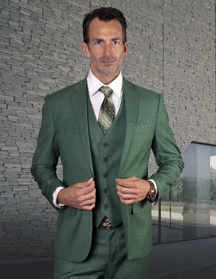 2 Button Slim Fit Forest Wool Suit with Vest