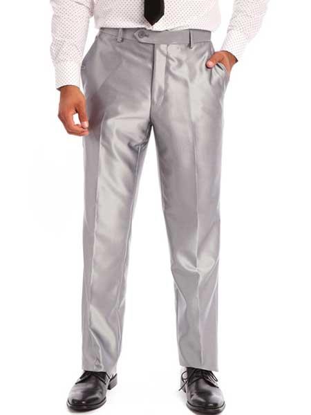 Men's Slim Fit Suit - Fitted Suit - Skinny Suit Men's Two Piece Silver Classic Fit Sharkskin Solid Italian Styled Suit