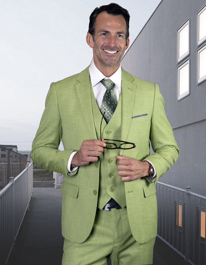 Slim Fit Pistachio Green Wool Suit for Men