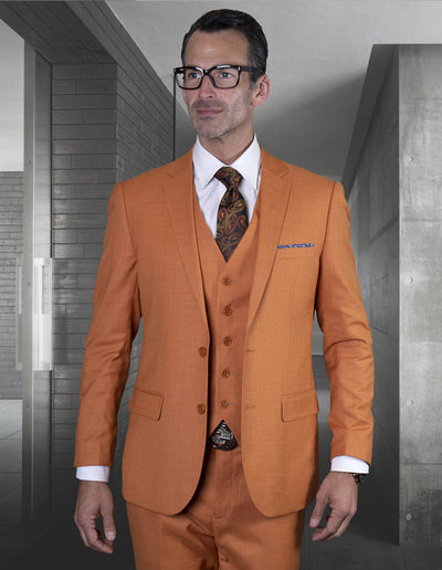 Rust Slim Fit Wool Suit with Vest