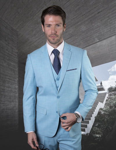 Slim Fit Turquoise Wool Suit with Vest