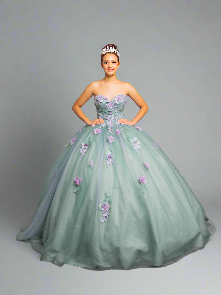 Calla SCL-30009 Removable Puff Sleeve Quince Dress Strapless Embroidered Ball Gown with Train
