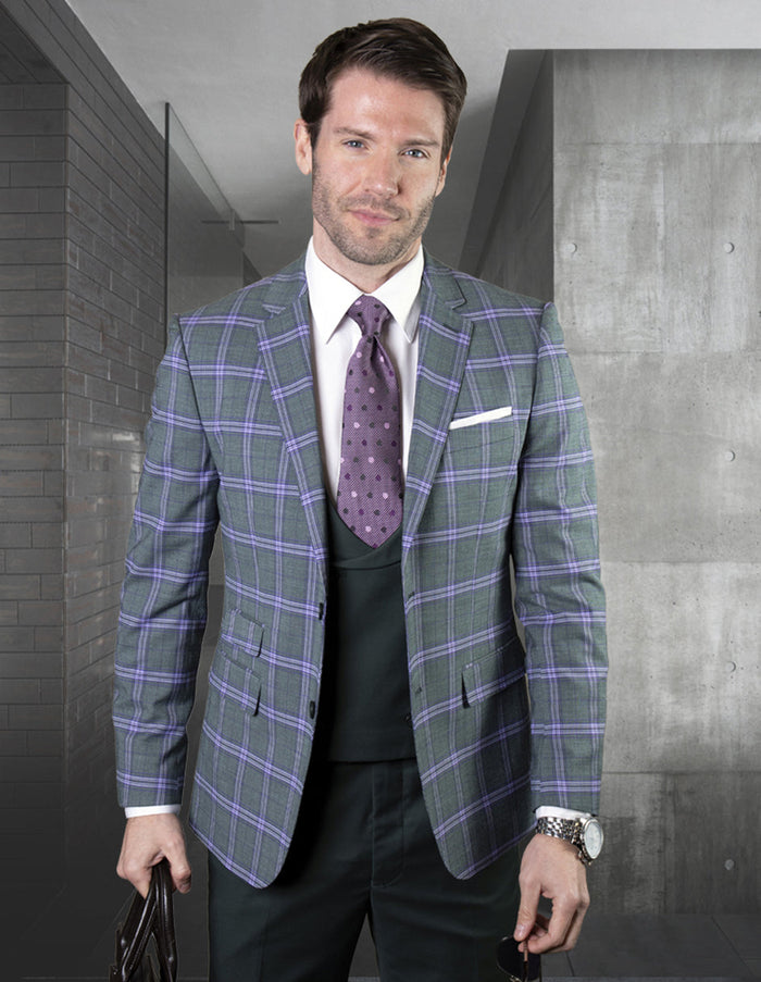 Hunter Green Plaid Suit with Low Cut Vest