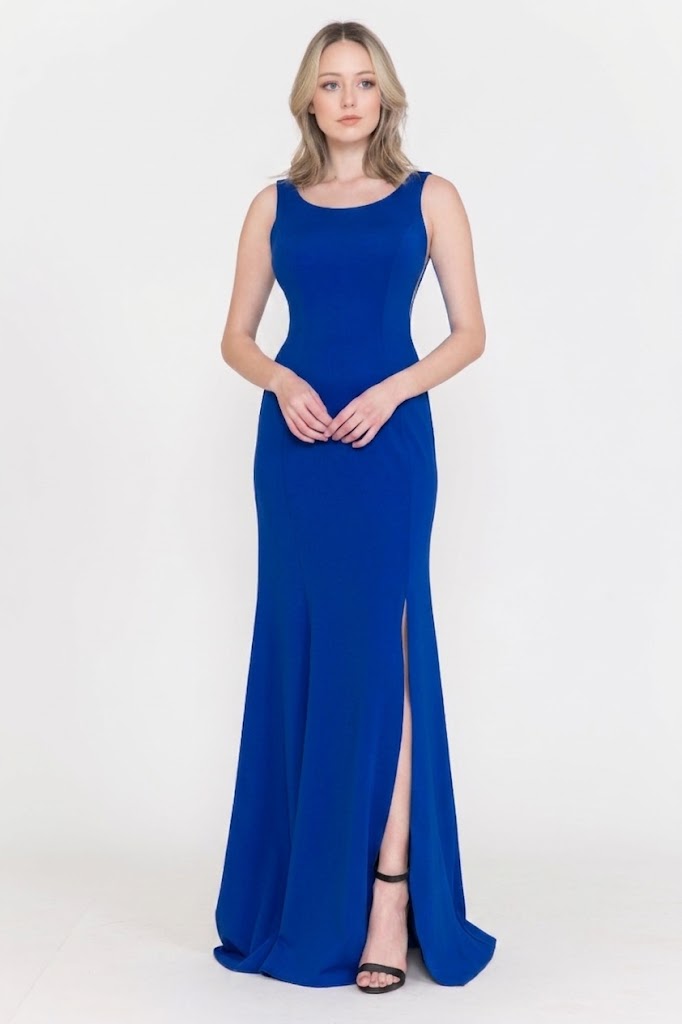Poly USA 8168 Sleeveless Simple C-Thru Sides Long Bridesmaids Dress