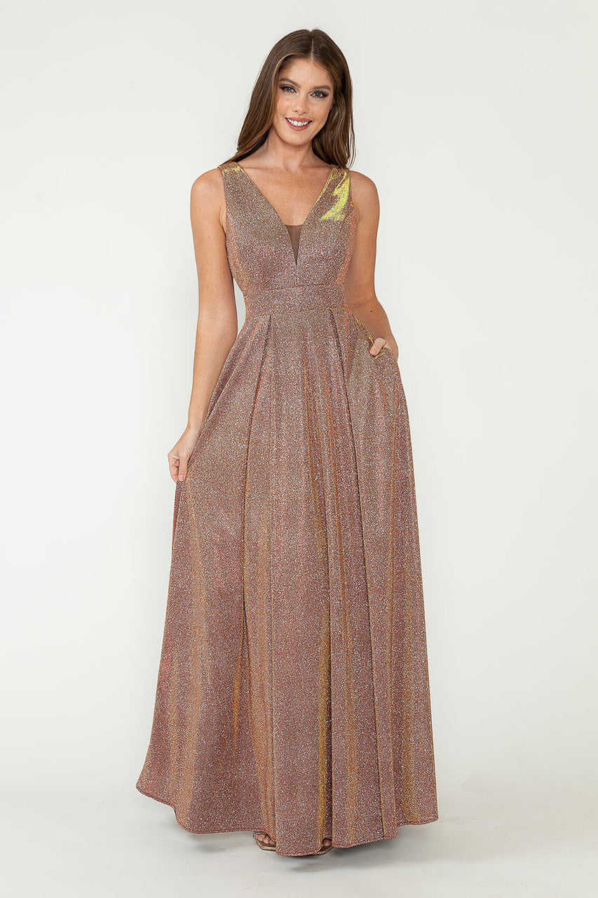Lenovia 5256 Metallic Glitter Stretch Knit Sleeveless A-line Dress