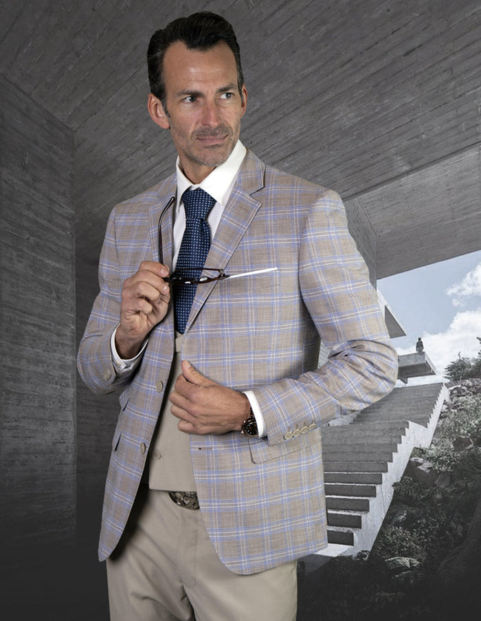 Sand Plaid 2 Button Suit with Vest