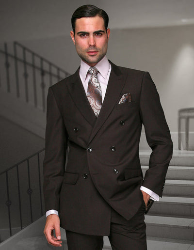 Classic Wool Double Breasted Brown Suit
