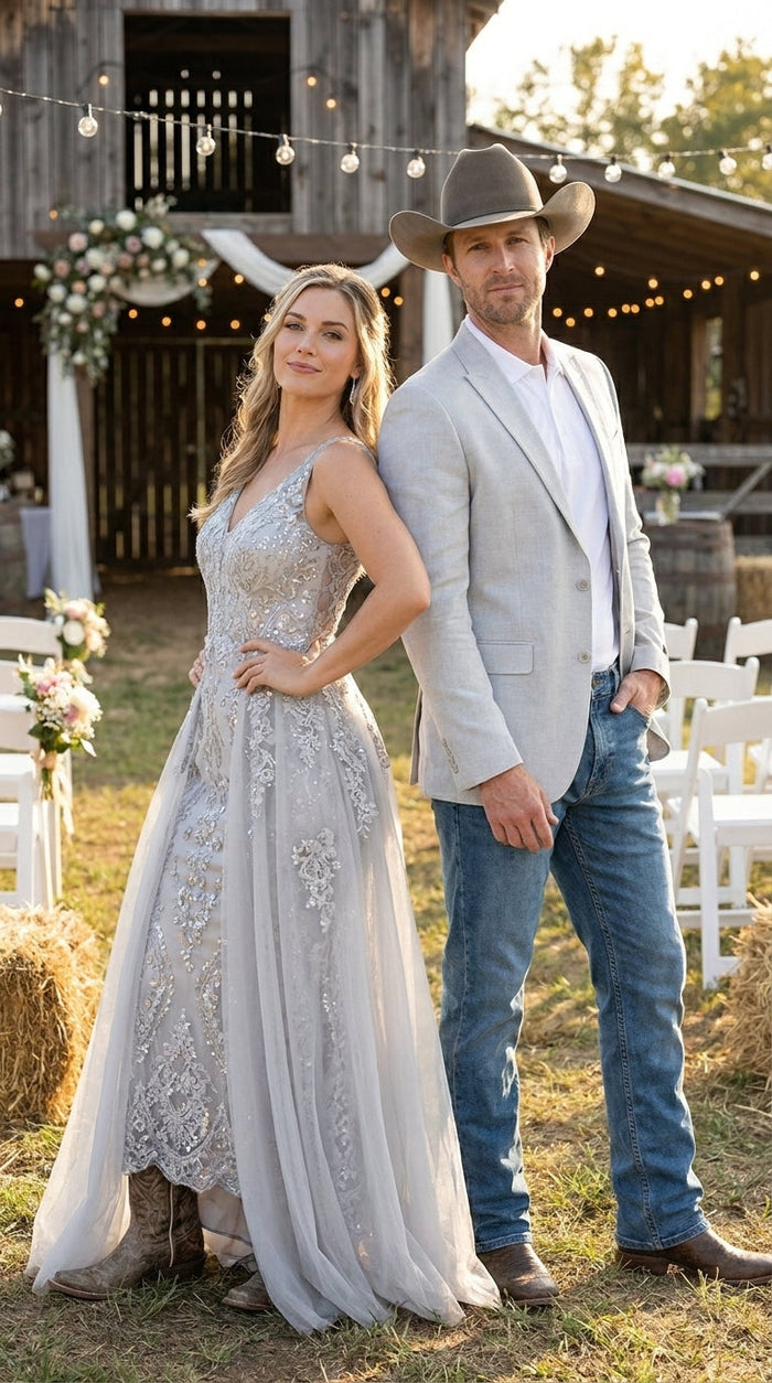 Men’s Very Light Grey - Linen Western Cowboy Blazer, Formal Sport Coat for Weddings, Parties, Country Events, and Casual Dress Wear in Ice Ash Color