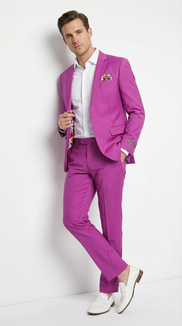 Mens Fuchsia 2 Piece Suit – Bright Pink Formal Suit for Men Stylish Wedding Party Prom Suit Magento Color