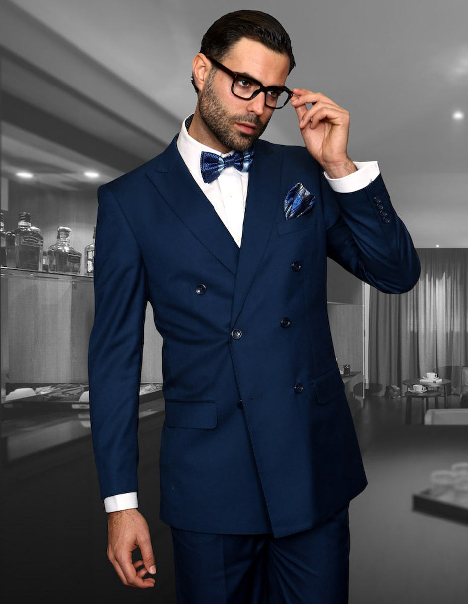 Mens Sapphire Blue Double Breasted Wool Suit