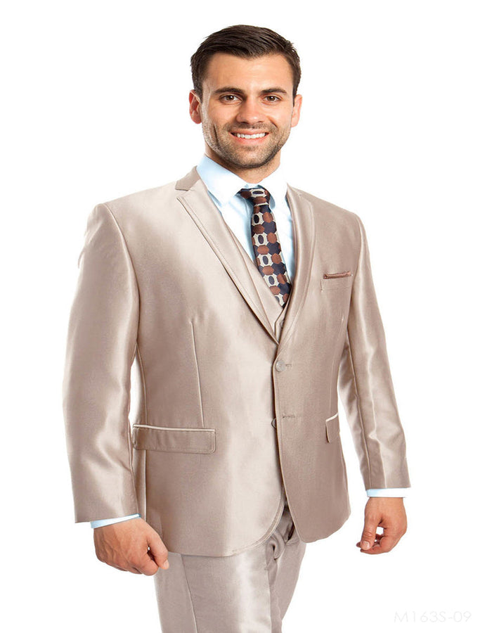 Tazzio Slim Fit Sharkskin Vested Suit, Champagne