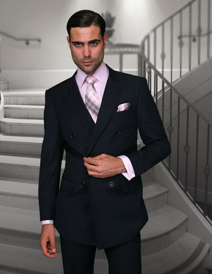 Men’s Navy Double Breasted Wool Suit
