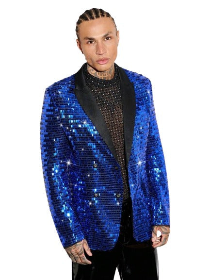 Alberto Nardoni Brand Sequin Royal Blue Shiny ~ Flashy Stage Blazer Sport Coat Prom Jacket